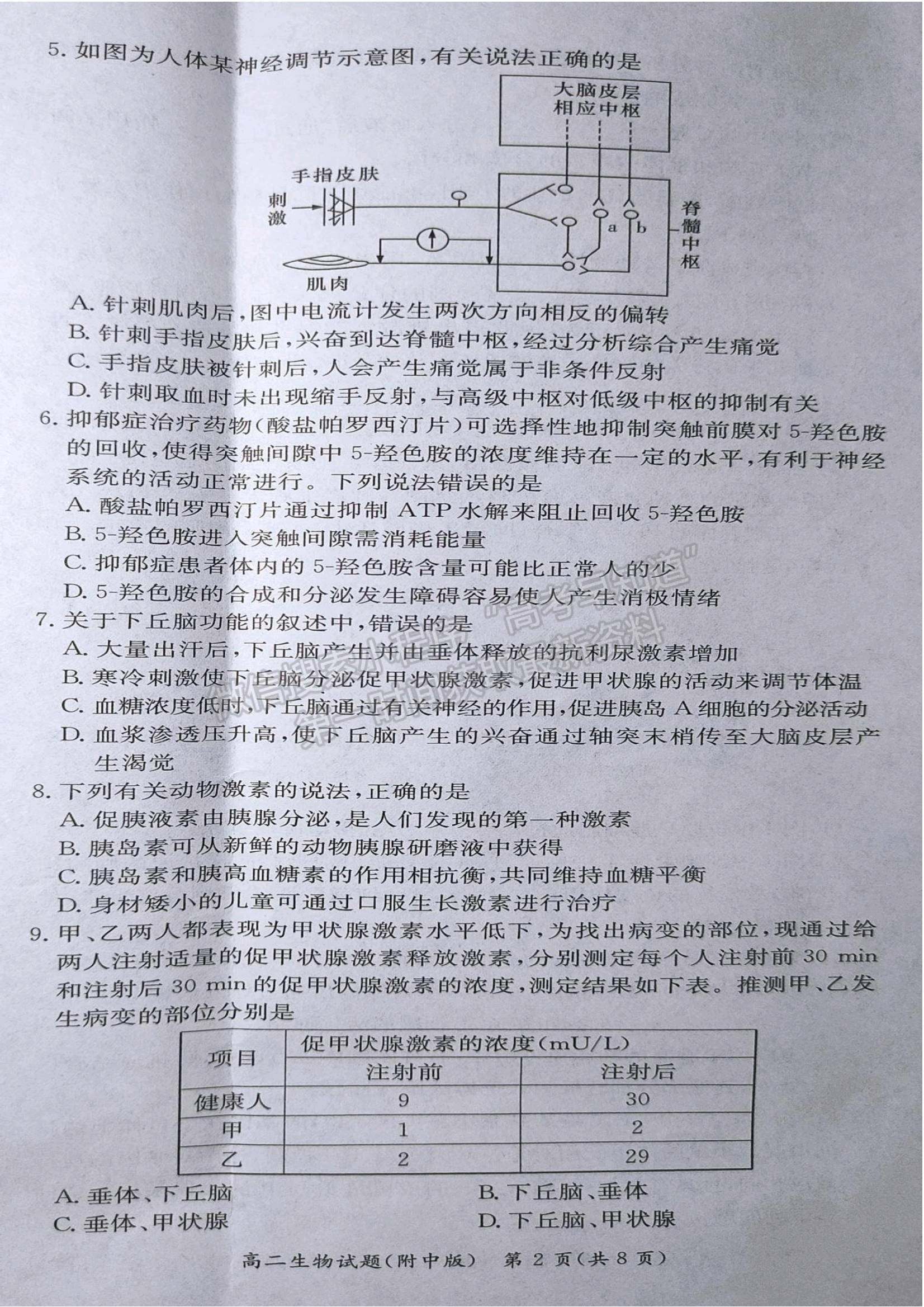 20212022学年湖师大附中学高二上学期期中考生物试题及答案