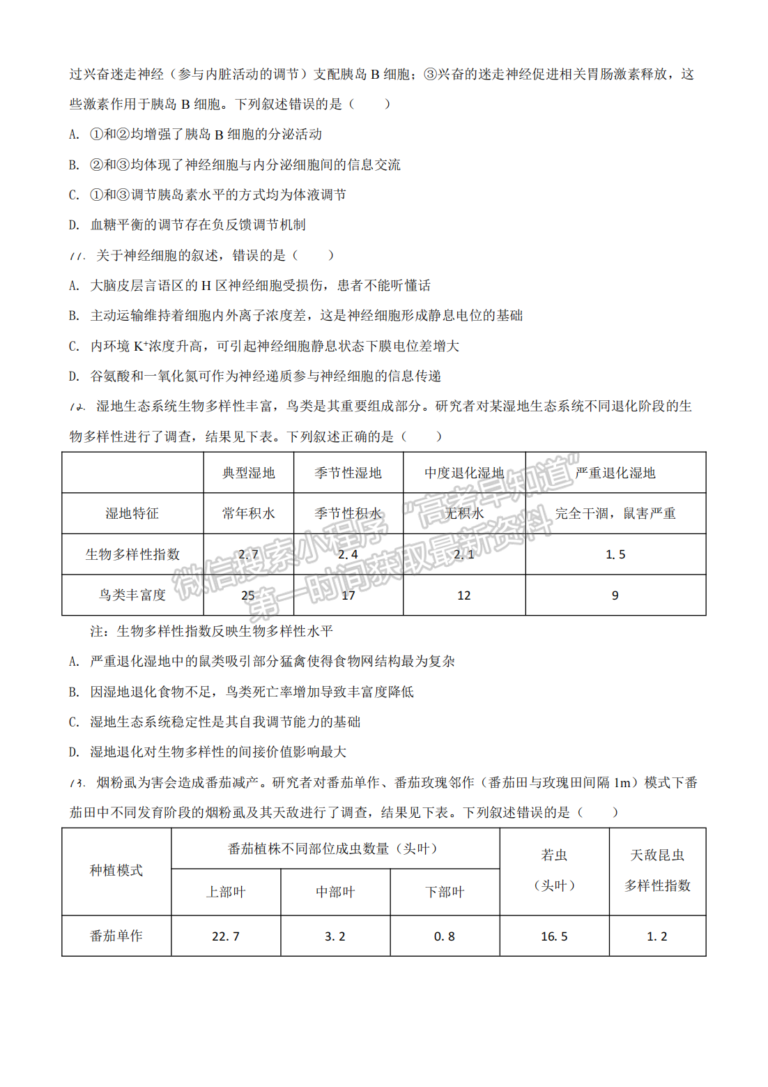 2021年河北高考生物真题