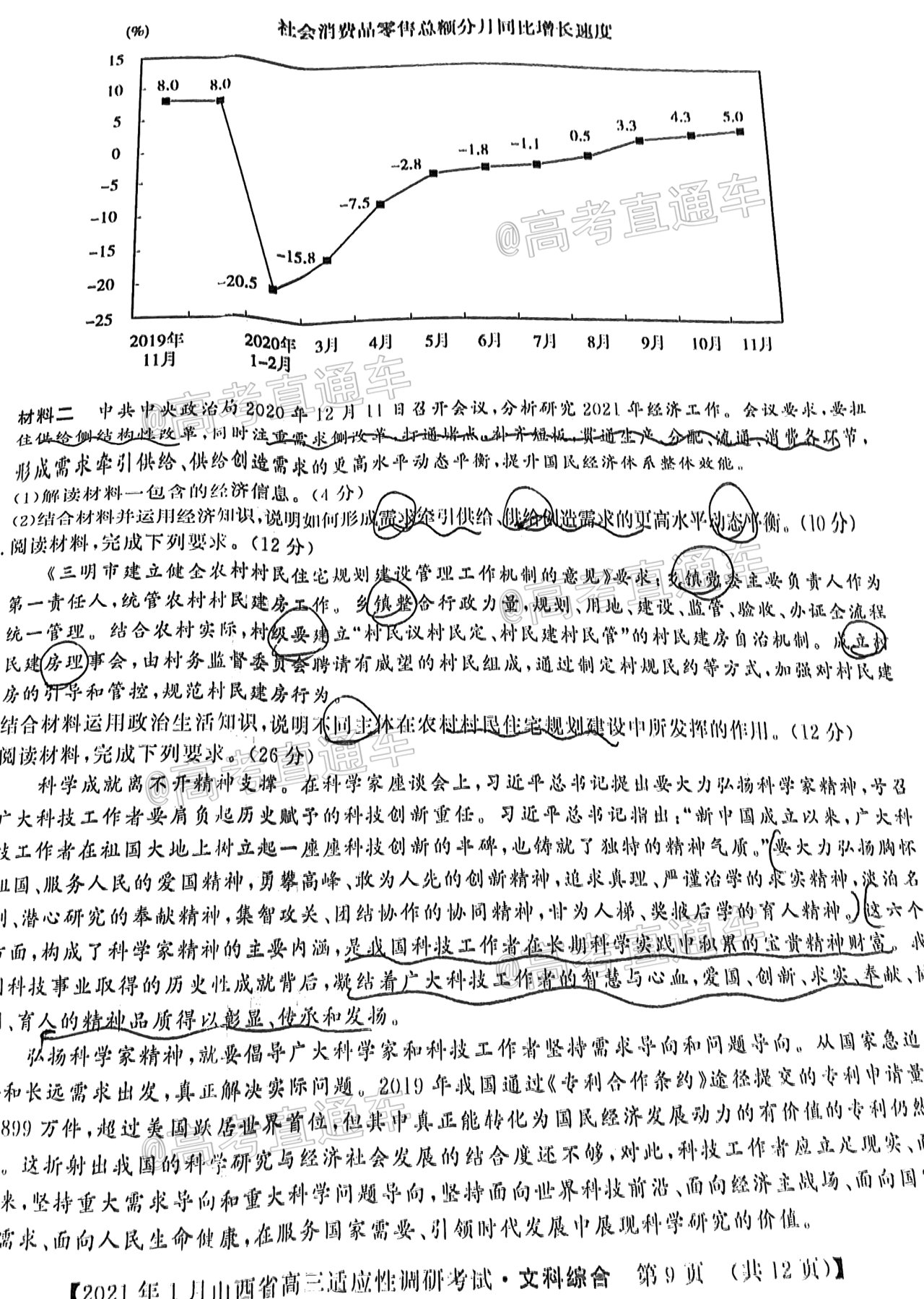 2021山西高三適應(yīng)性調(diào)研考試文綜試題及參考答案