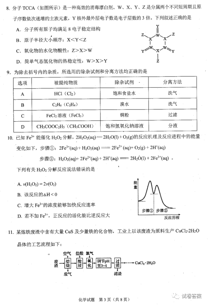 2021年合肥一?；瘜W試題及參考答案