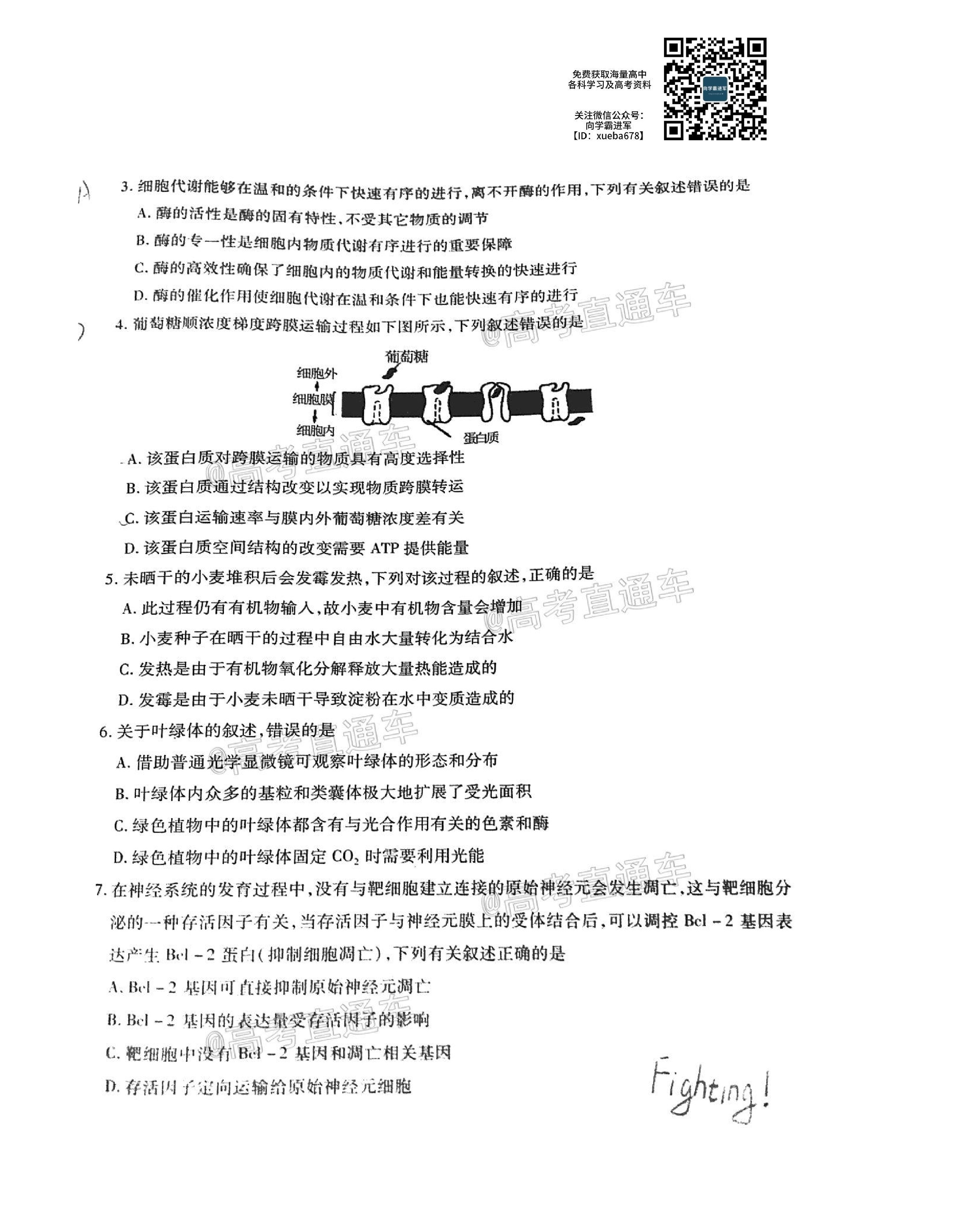 安徽省合肥市2021屆高三上學期第一次教學質(zhì)量檢測生物試卷及答案