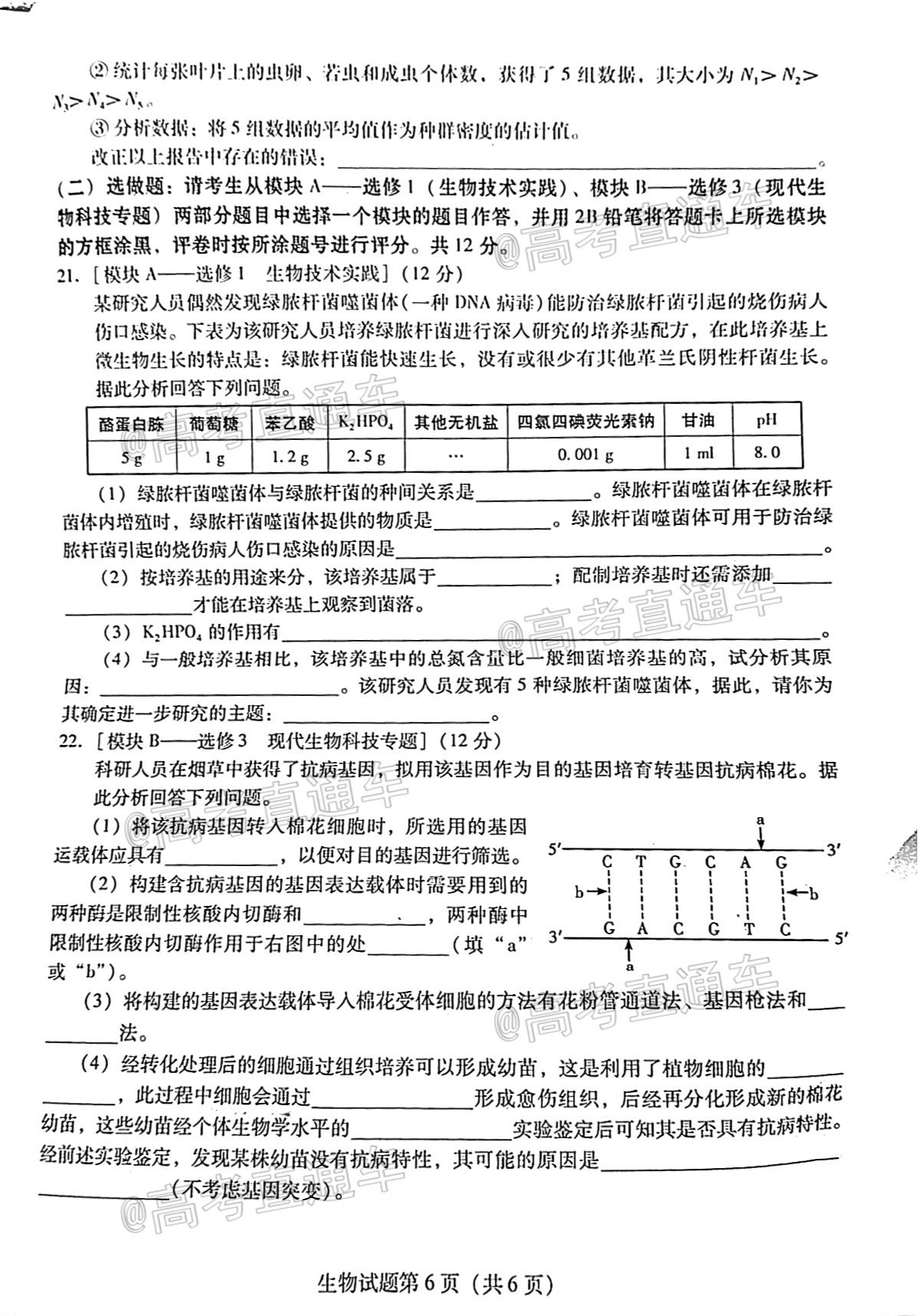 2021揭陽高三2月教學(xué)質(zhì)量測試生物試題及參考答案