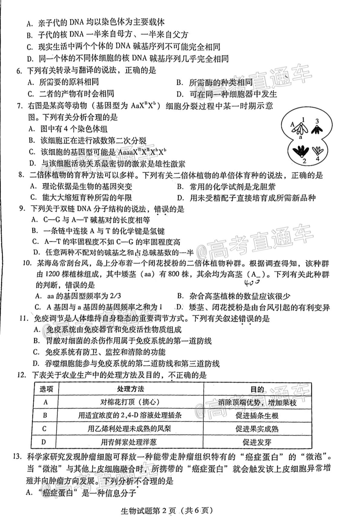 2021揭陽高三2月教學(xué)質(zhì)量測試生物試題及參考答案