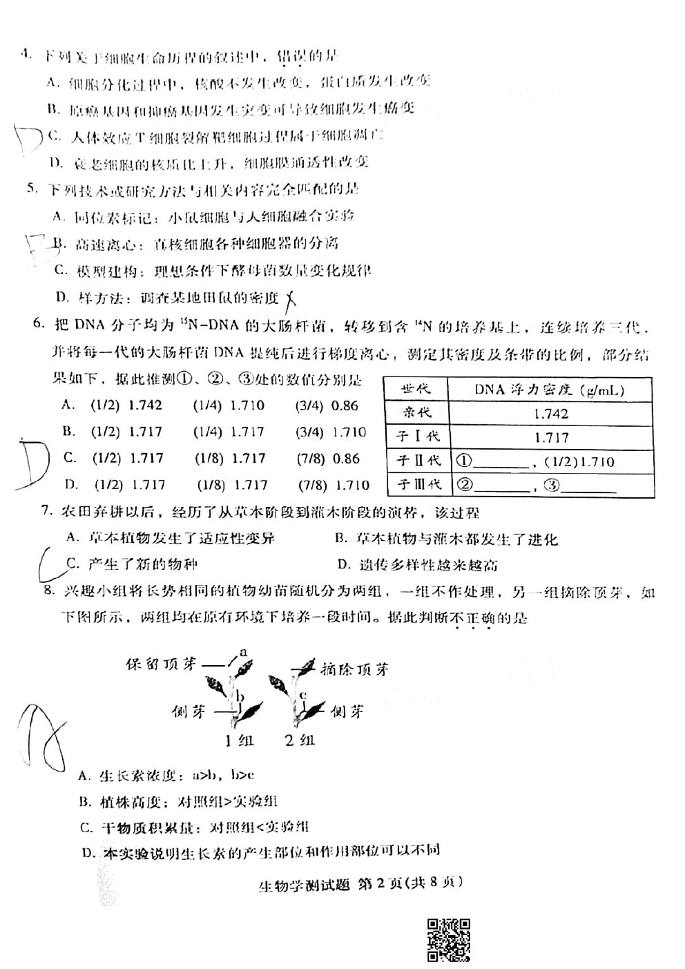 2021韶關一模生物試題及參考答案