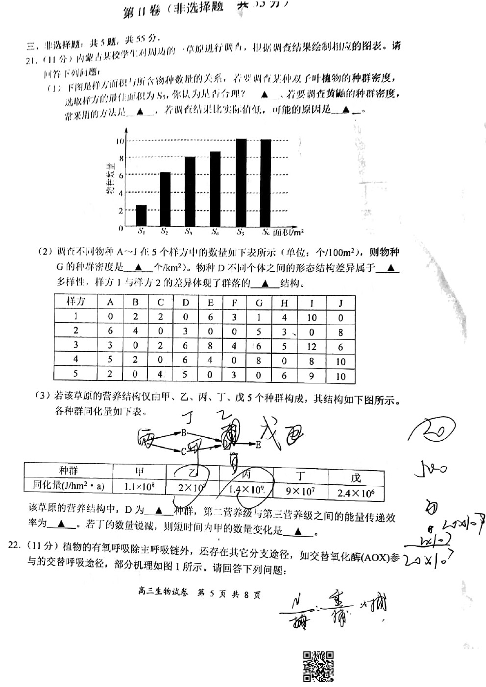 2021南京/鹽城/無(wú)錫一模生物試題及參考答案