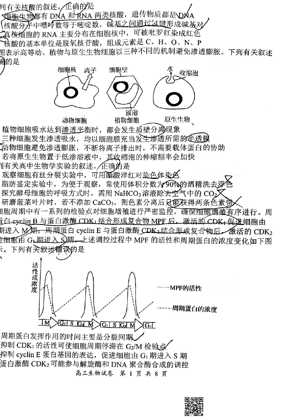 2021南京/鹽城/無(wú)錫一模生物試題及參考答案