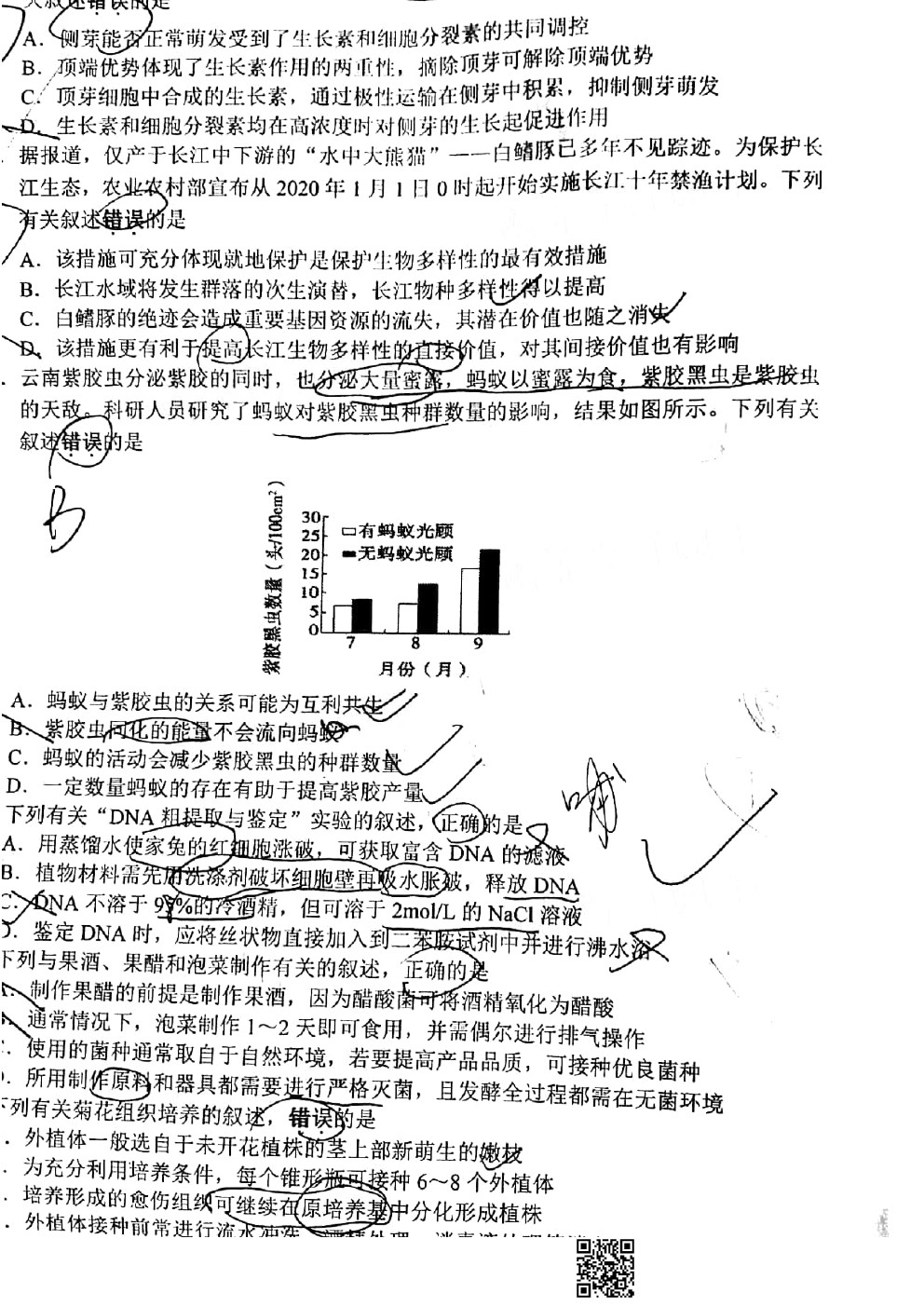 2021南京/鹽城/無錫一模生物試題及參考答案