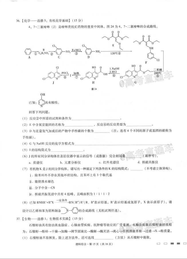 2021云師大附中月考（七）理綜試題及參考答案