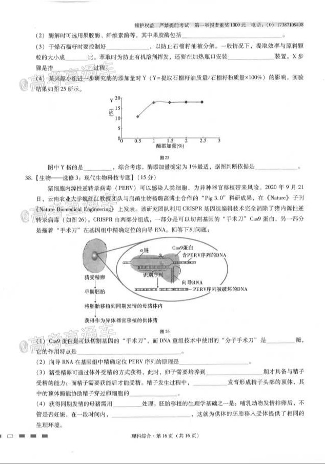 2021云師大附中月考（七）理綜試題及參考答案