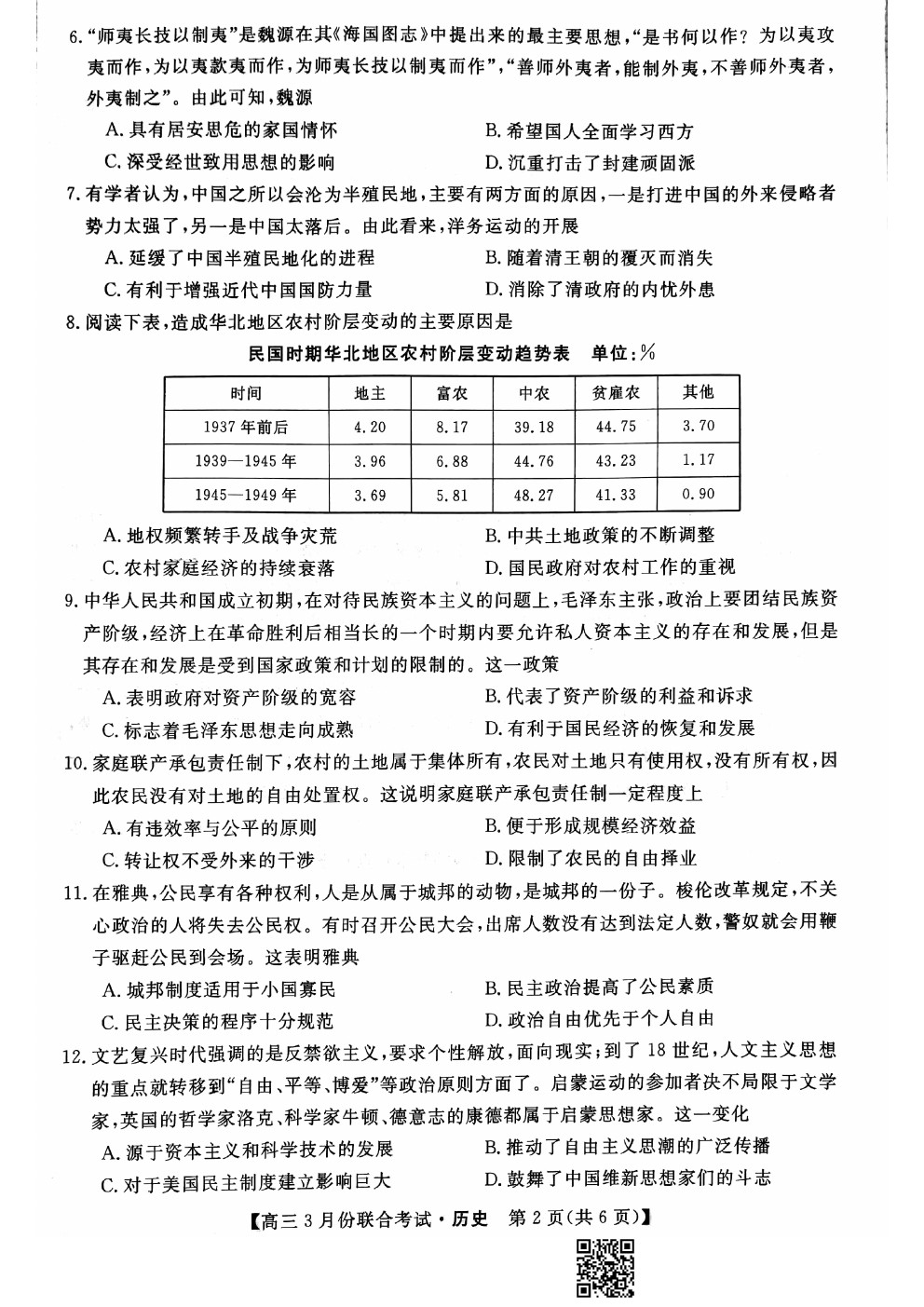  2021屆遼寧名校聯(lián)盟高三3月聯(lián)考?xì)v史試題及答案