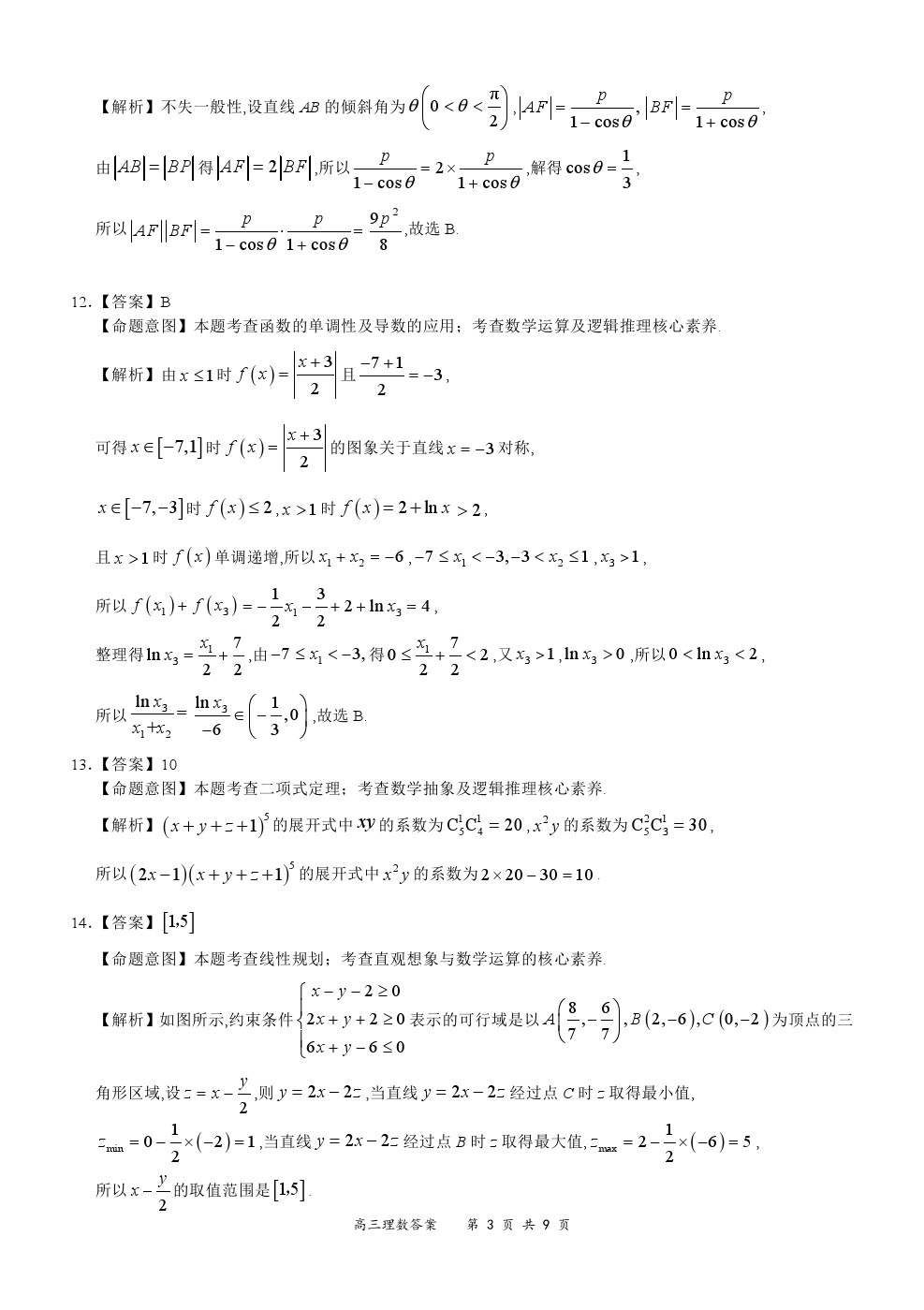 2021全國百強(qiáng)名?！邦I(lǐng)軍考試”高三3月聯(lián)考理數(shù)試卷及答案