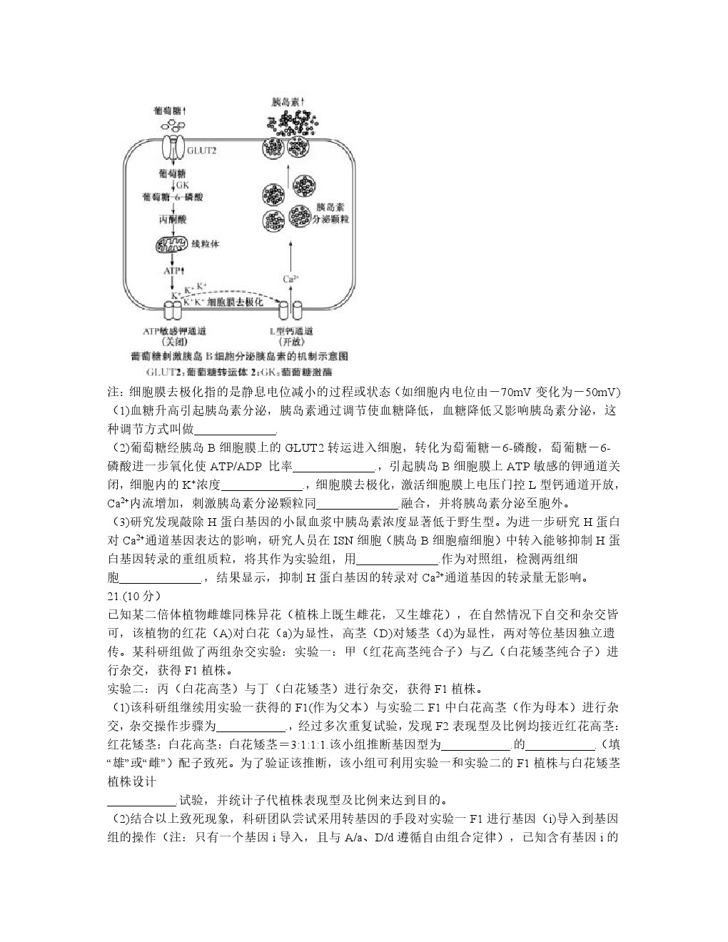 河北省名校2021屆高三下學(xué)期二診生物試卷及答案