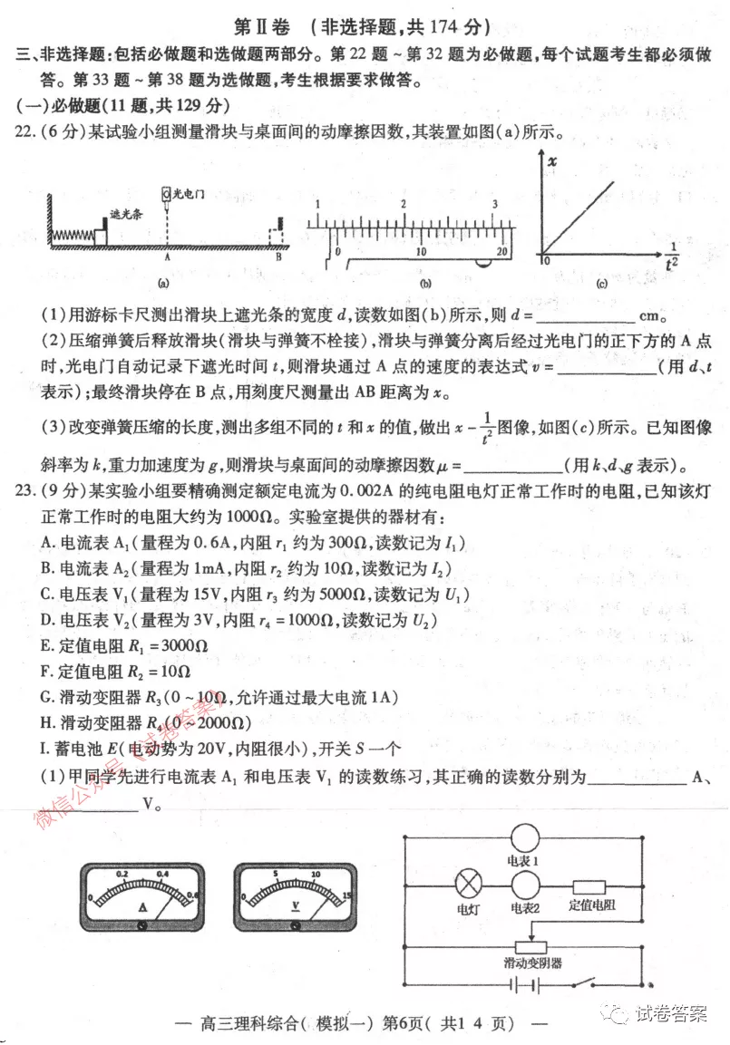 2021南昌一模理綜試題及參考答案