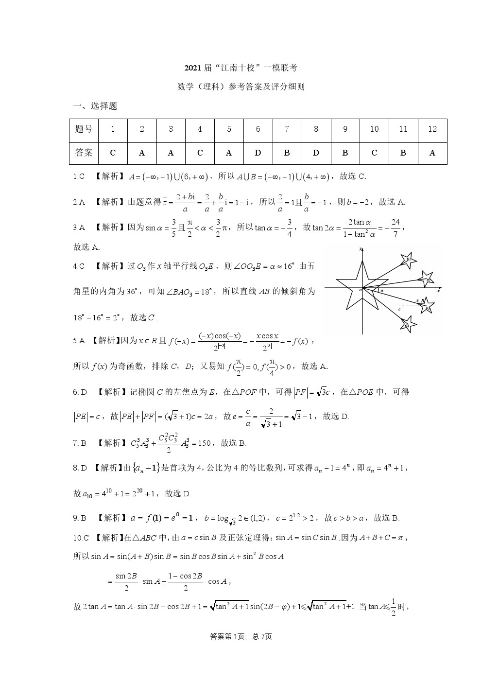 2021江淮十校3月聯(lián)考理科數(shù)學(xué)試卷及參考答案