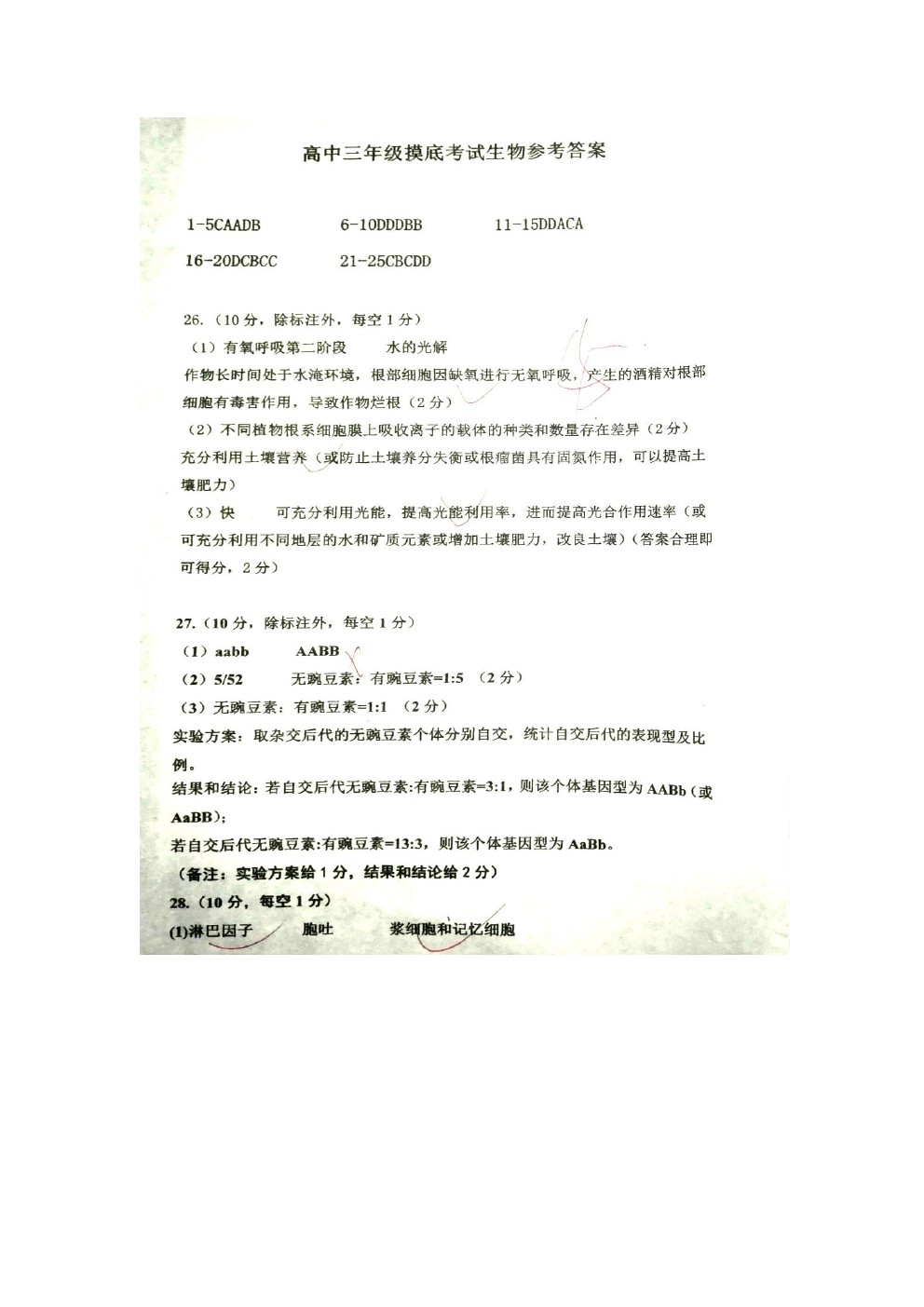 2021濮陽市摸底考試（一模）生物試題及參考答案