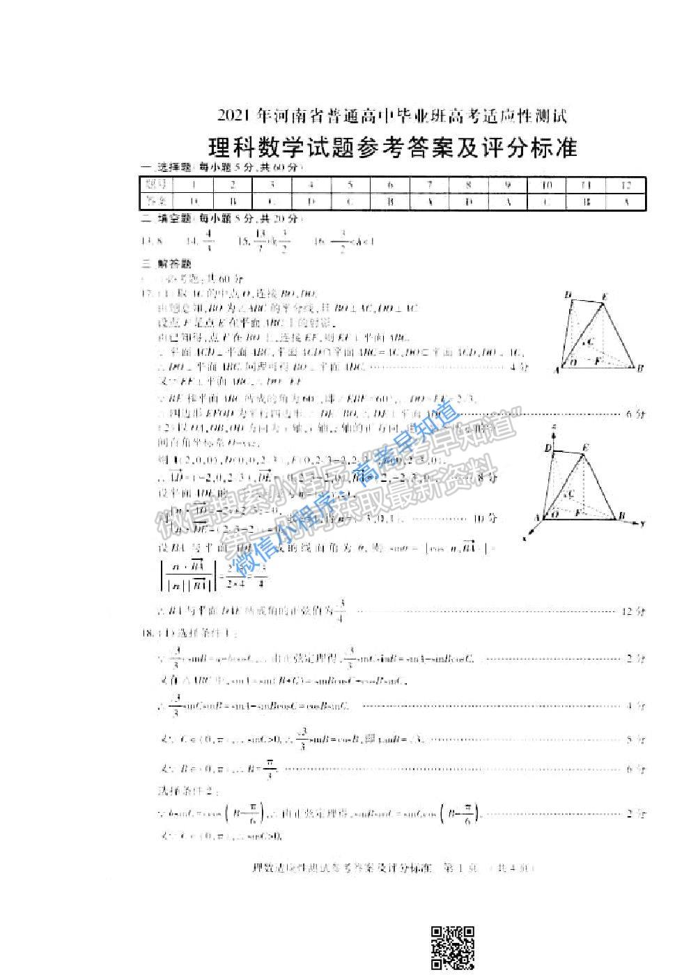 2021河南省高三適應(yīng)性測(cè)試?yán)砜茢?shù)學(xué)試題及答案