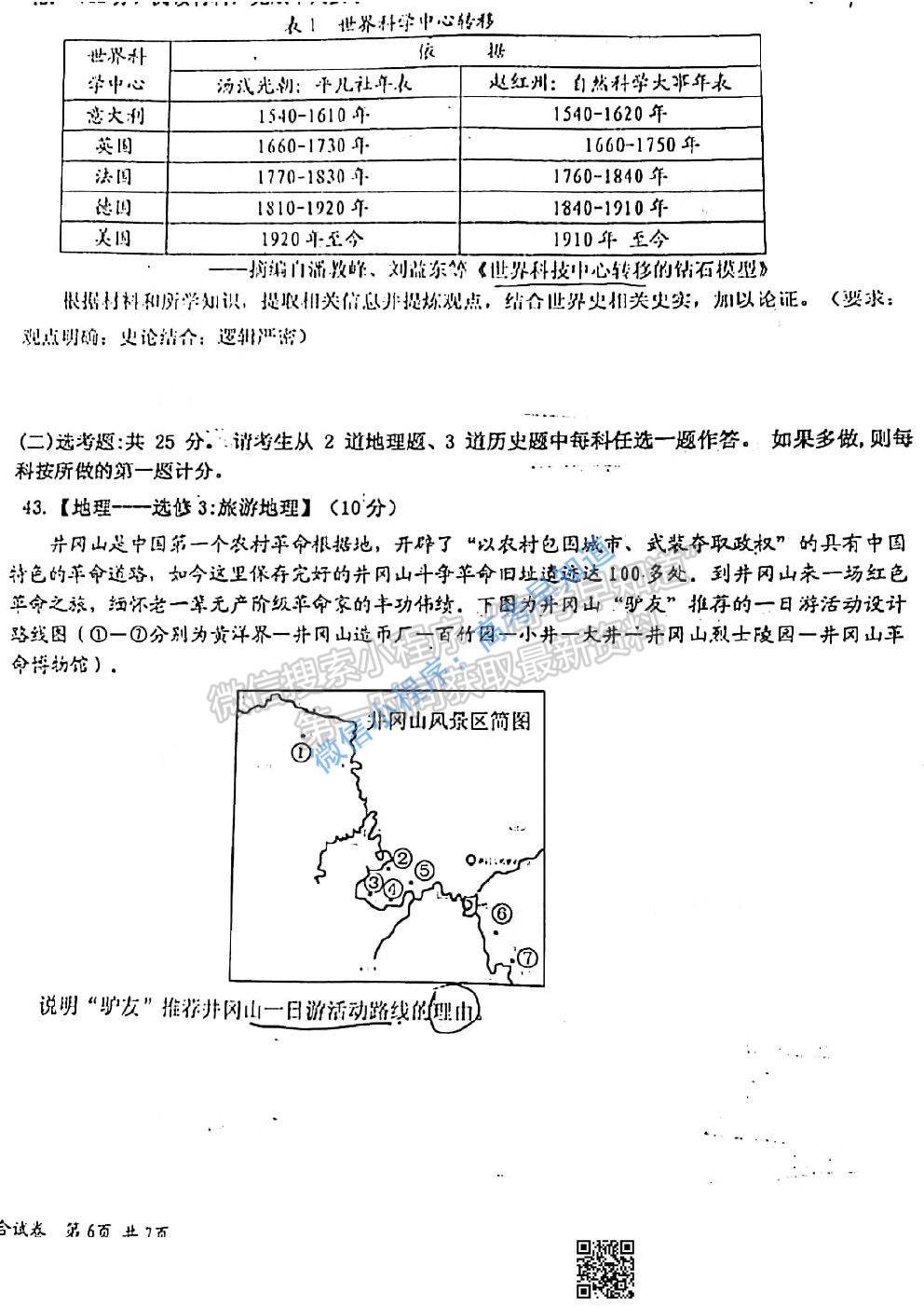 2021江西六校高三3月聯(lián)考文科綜合試卷及答案