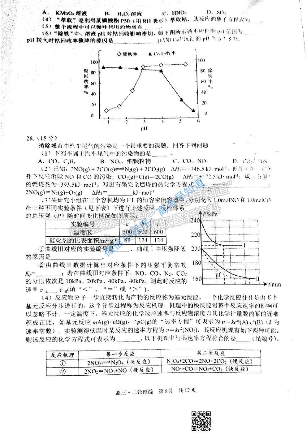 2021瀘州二診理科綜合試題及參考答案