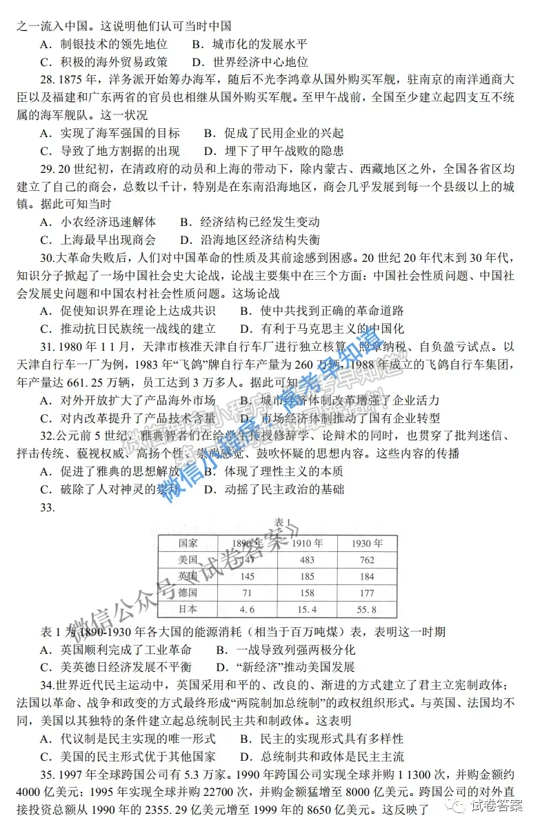 2021河南省高三適應性測試文科綜合試題及答案