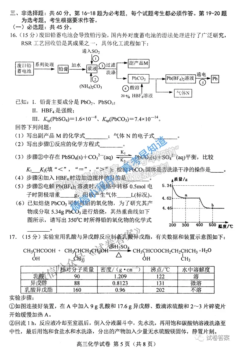 2021唐山一模化學(xué)試題及參考答案