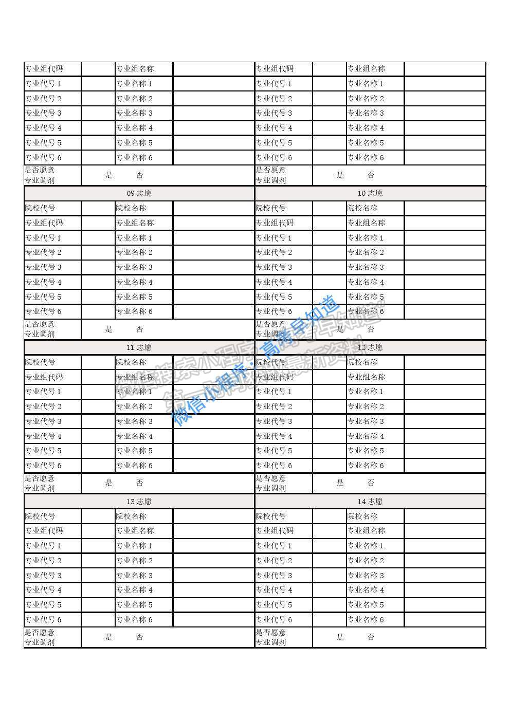 2021年福建新高考適應(yīng)性考試志愿填報(bào)樣表下載