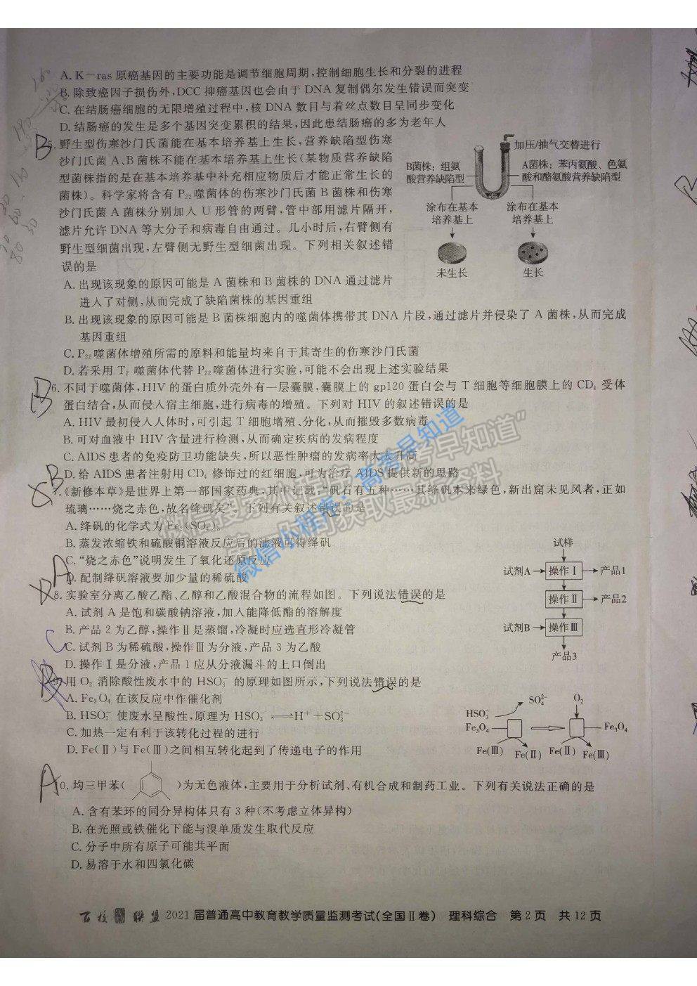 2021百校聯(lián)盟3月聯(lián)考（全國二卷）理科綜合試題及參考答案