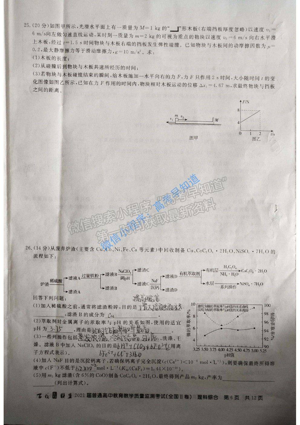 2021百校聯盟3月聯考（全國二卷）理科綜合試題及參考答案