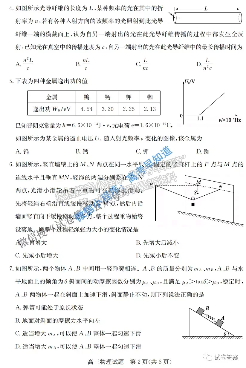 2021德州一模物理試題及參考答案