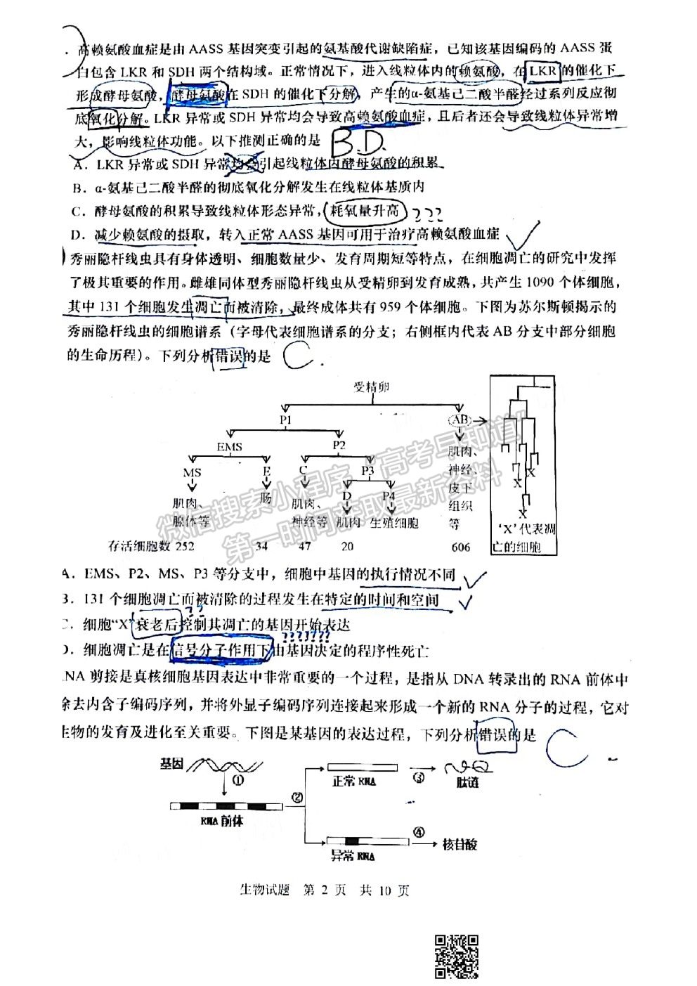 2021青島一模生物試卷及答案