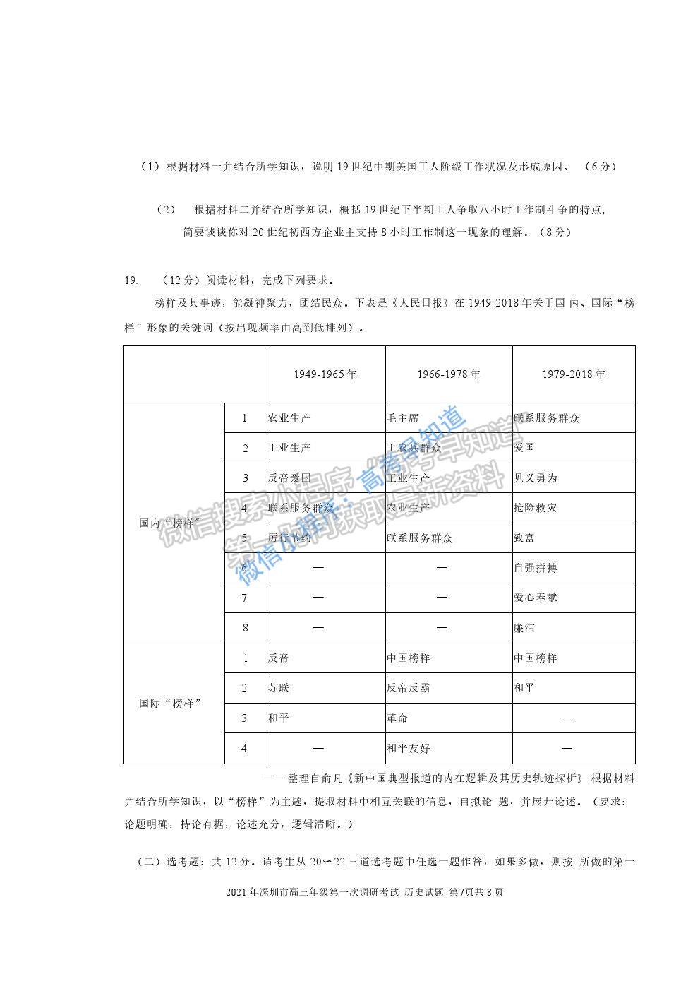 2021深圳一模歷史試題及答案