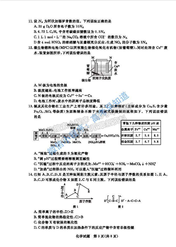 2021肇慶二模化學試題及參考答案