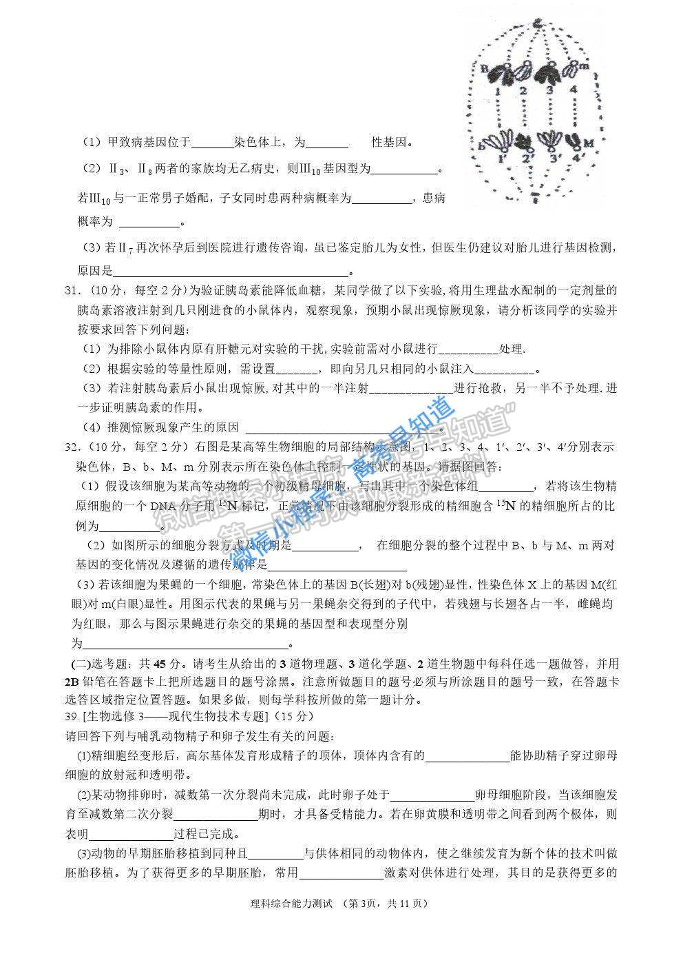 2021咸陽二模生物試卷及參考答案