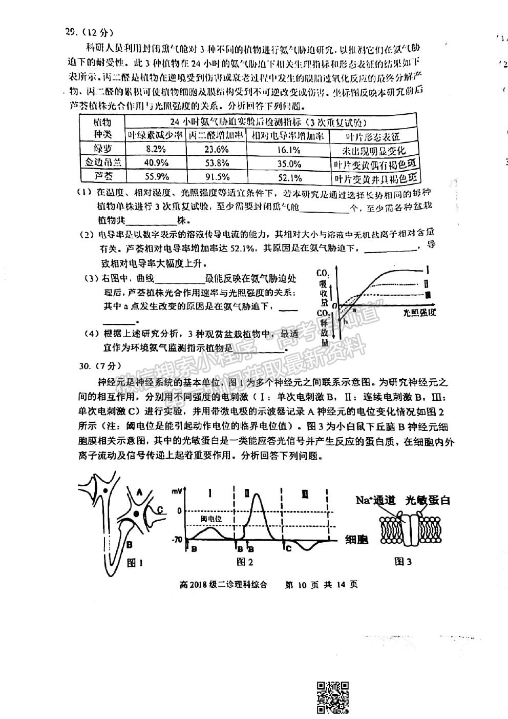 宜賓市普通高中2018級第二次診斷性測理綜試卷