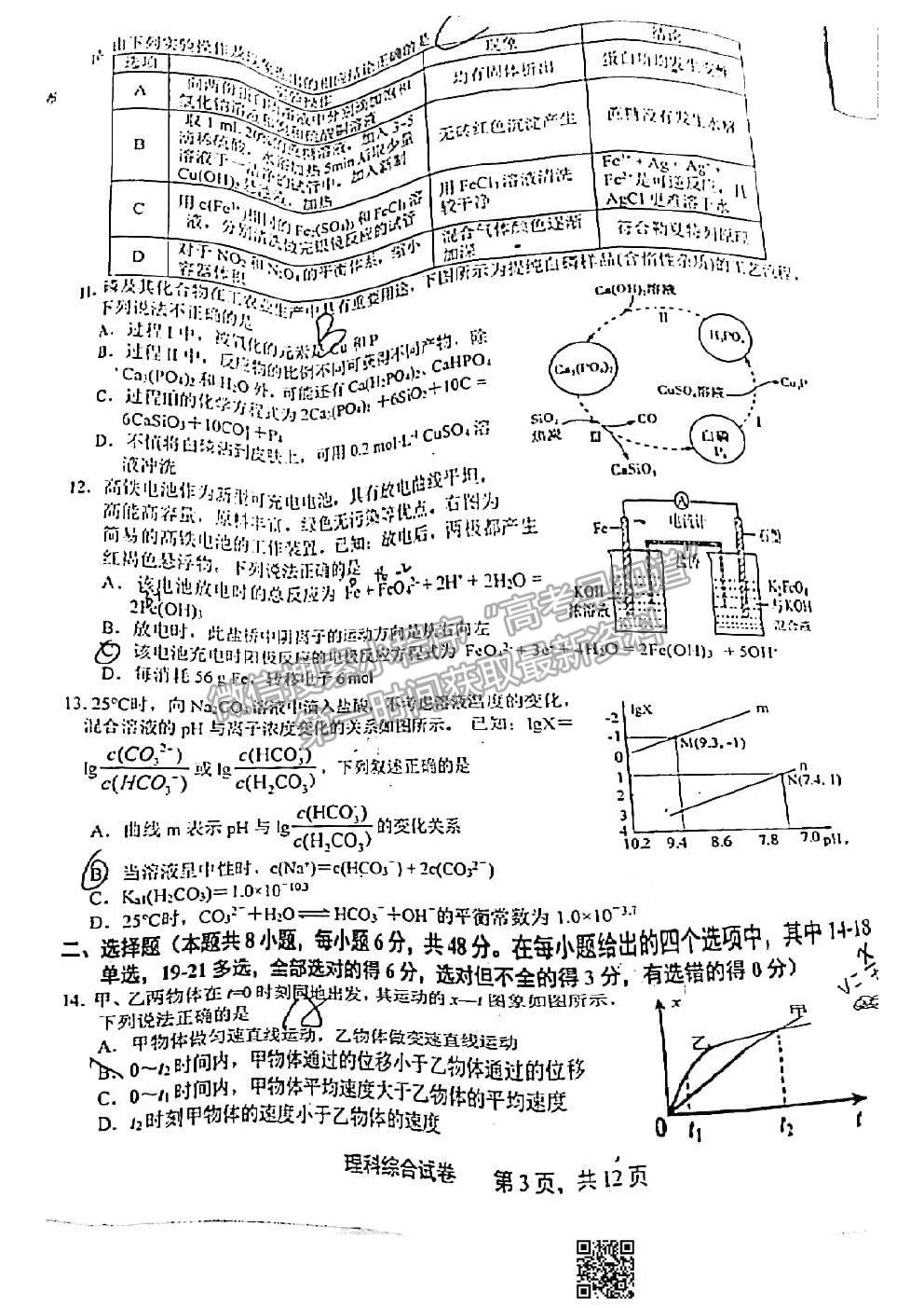 2021上饒二模理科綜合試題及參考答案