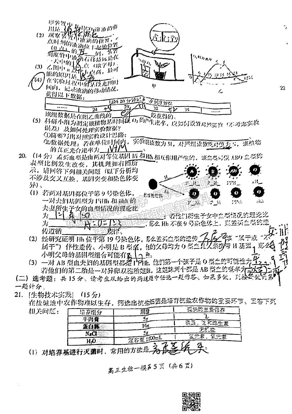 2021懷化一模生物試卷及答案