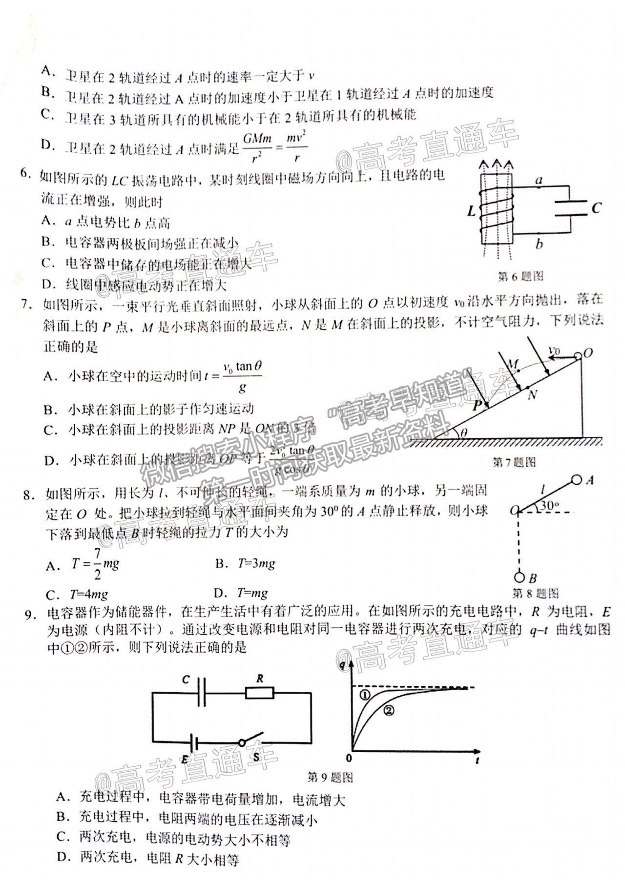 2021浙江名校Z20聯(lián)盟高三第二次聯(lián)考物理試題及參考答案