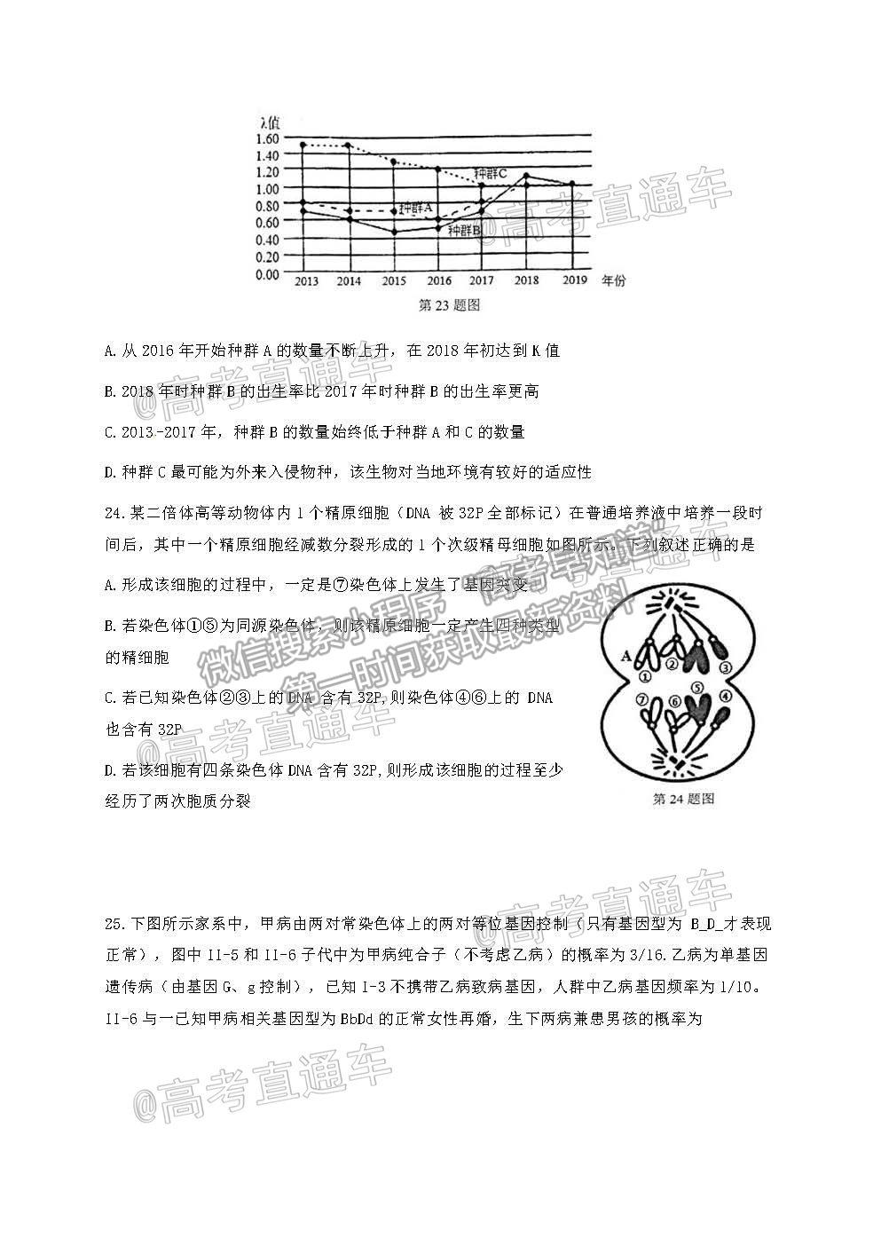 2021浙江名校Z20聯(lián)盟高三第二次聯(lián)考生物試題及參考答案