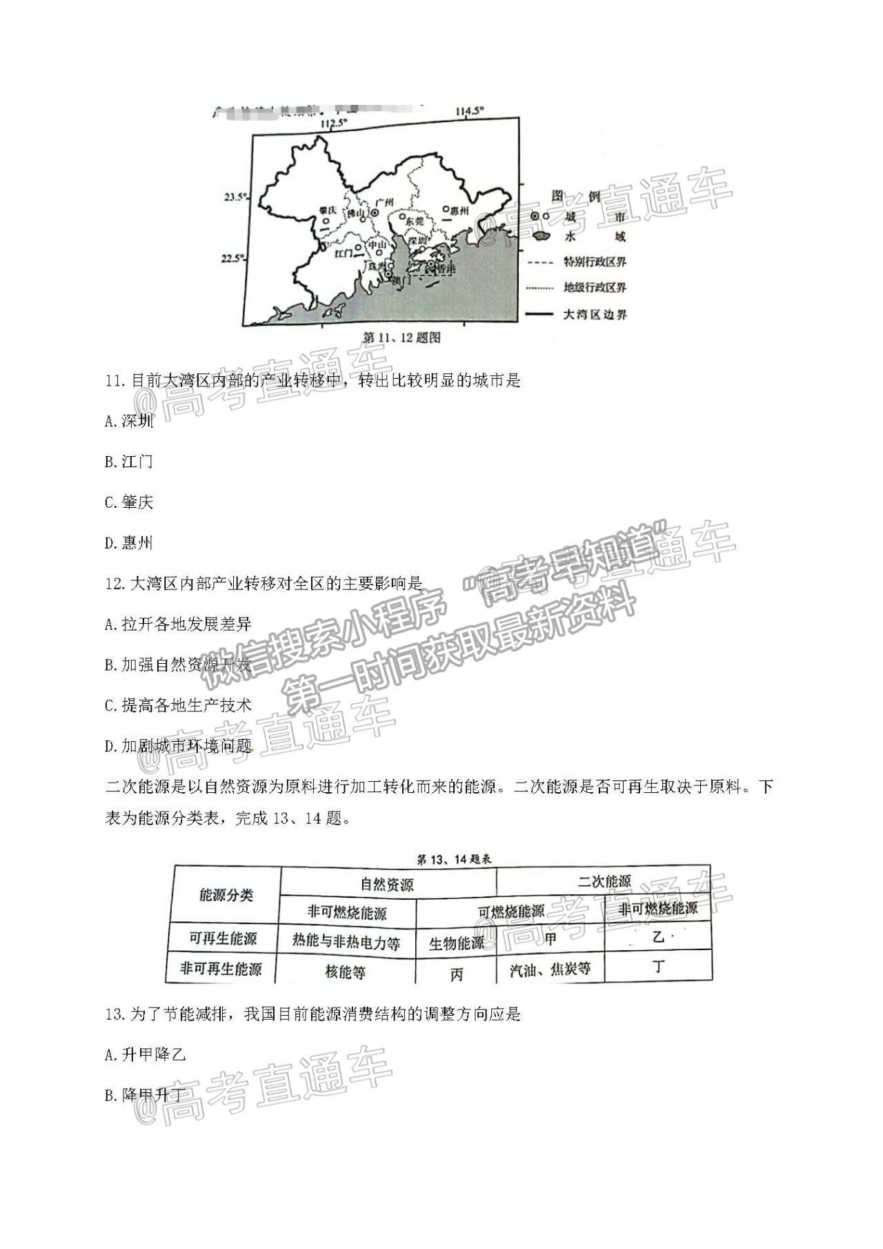 2021溫州二模地理試題及參考答案