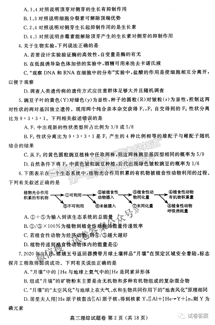 2021鄭州二模理科綜合試卷及答案