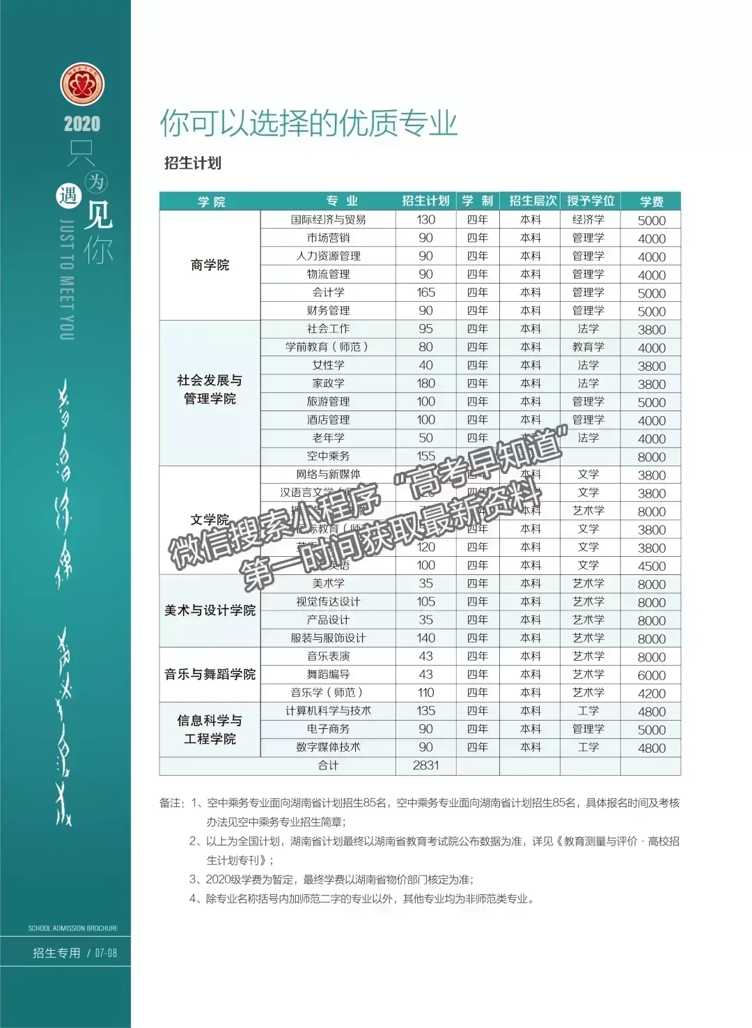 湖南女子學院2020年招生簡章【手冊】