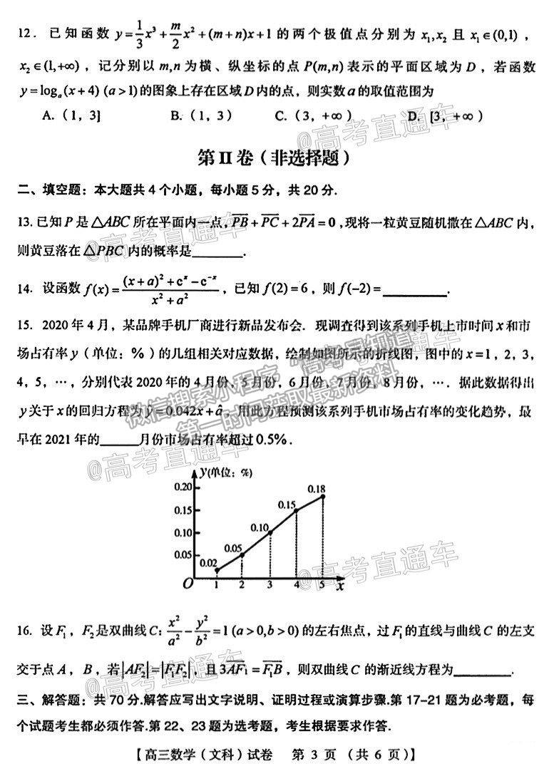 2021河南三門峽高三一練文數(shù)試題及參考答案