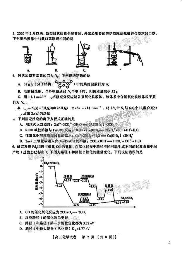 2021河南三門(mén)峽高三一練化學(xué)試題及參考答案