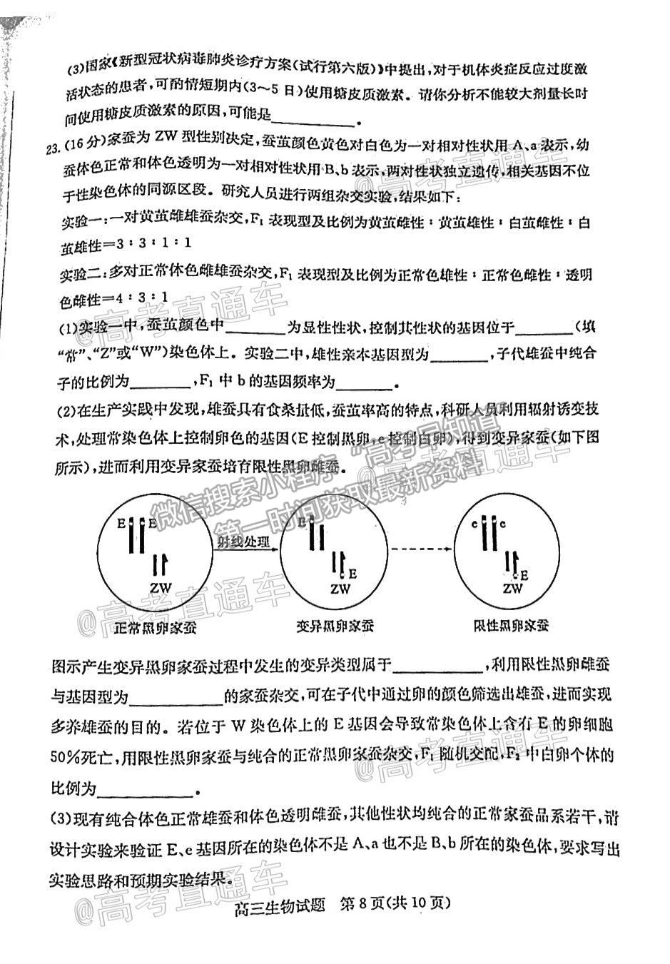 2021棗莊二調(diào)生物試題及參考答案