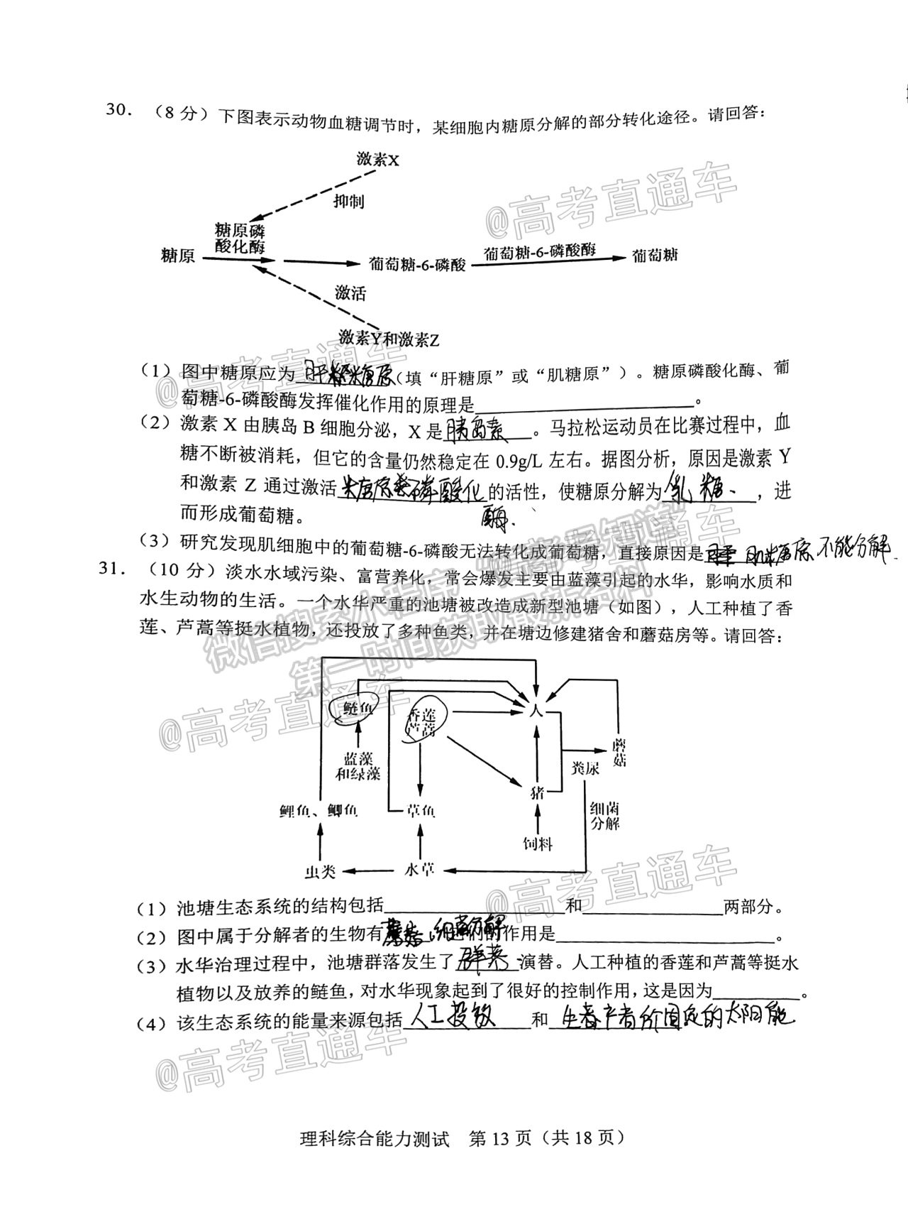 2021長(zhǎng)春三模理綜試題及參考答案