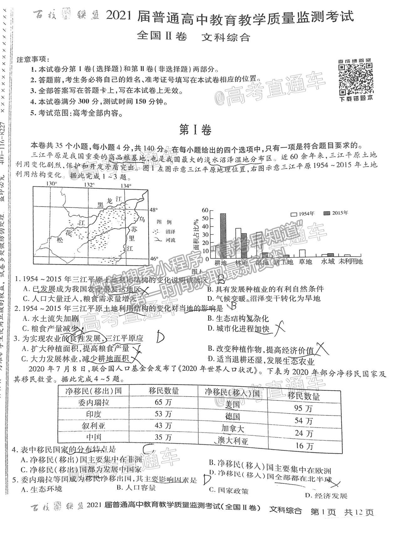 2021百校聯(lián)盟4月聯(lián)考（全國(guó)二卷）文綜試題及參考答案