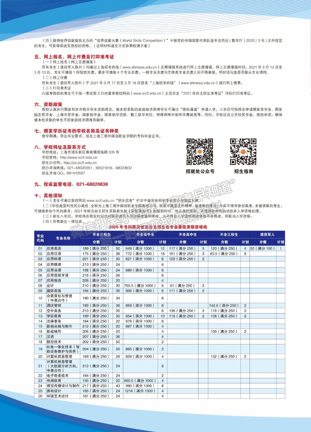 上海市工商外国语职业学院2021年专科层次依法自主招生简章