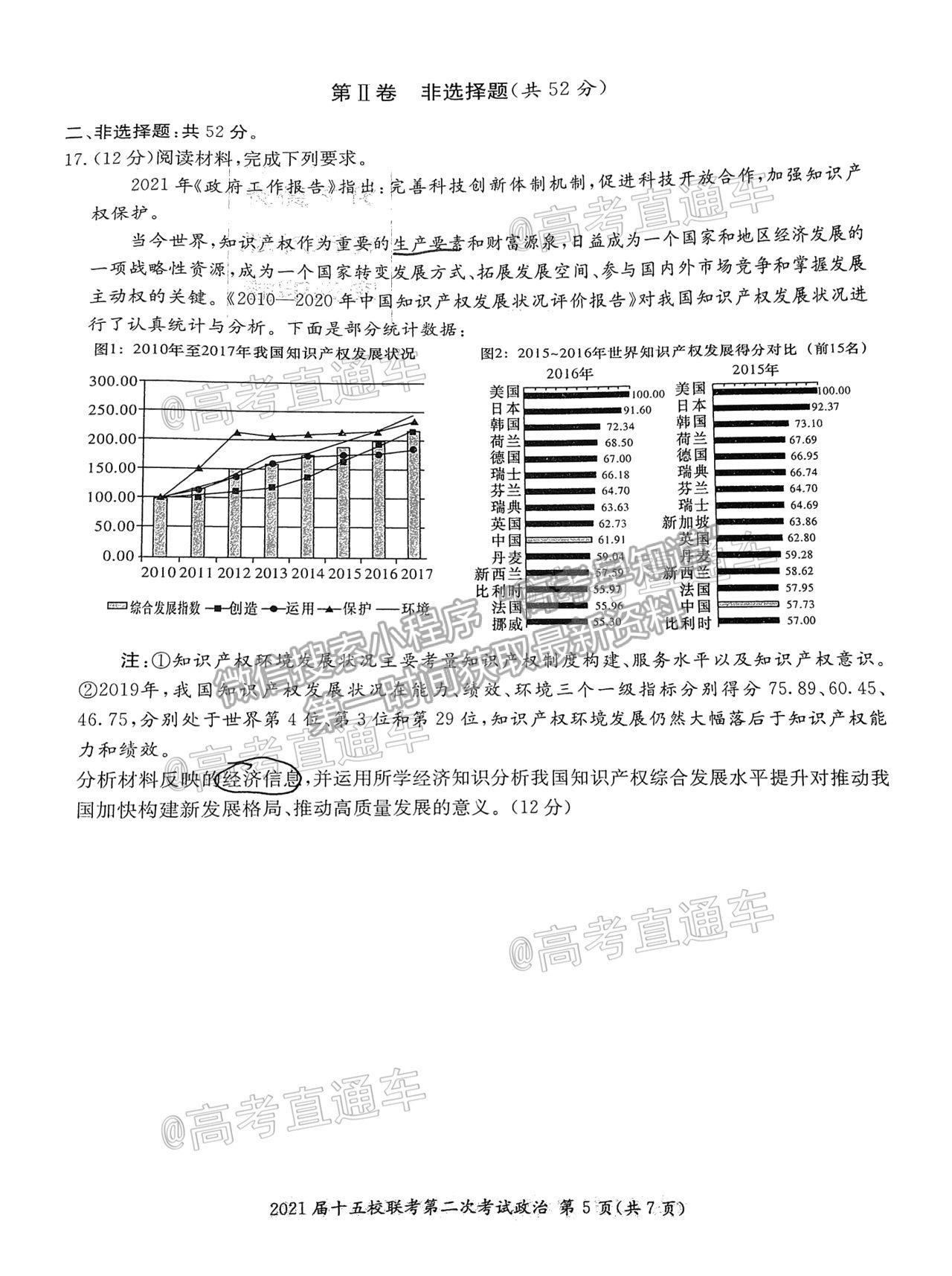 2021湖南長(zhǎng)郡十五校高三第二次聯(lián)考政治試題及參考答案