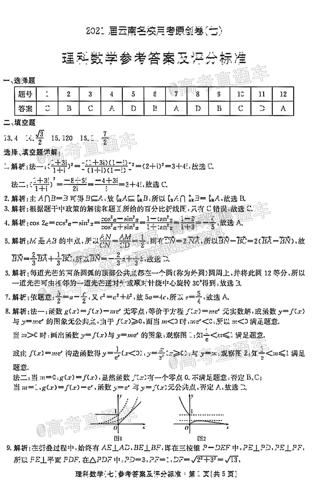 2021云南名校月考（七）理數(shù)試題及參考答案