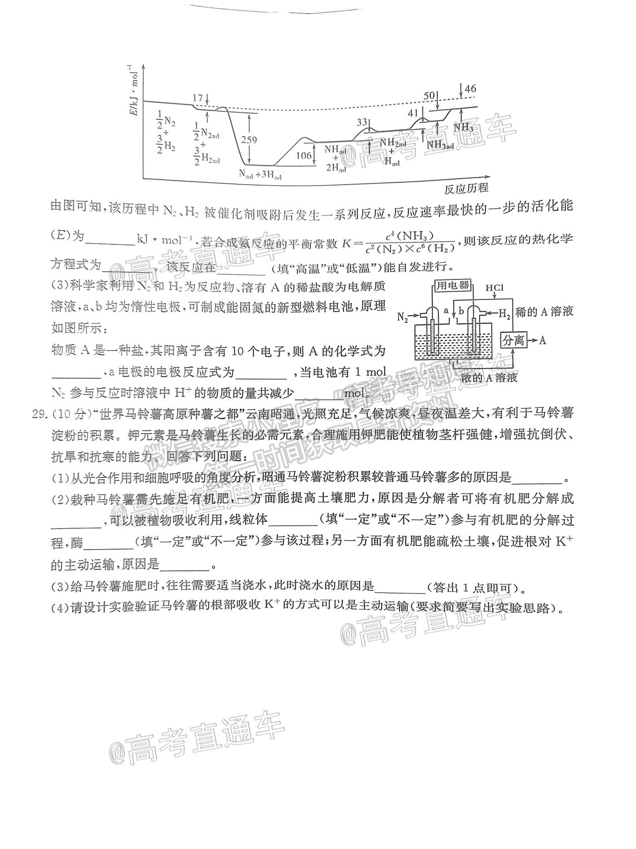 2021云南名校月考（七）理綜試題及參考答案