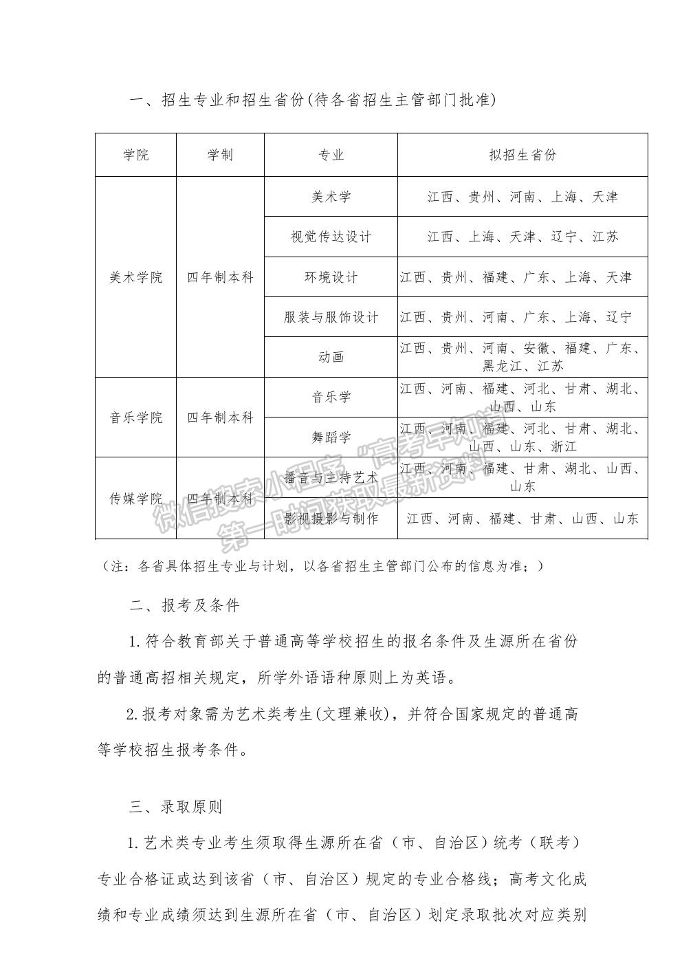 江西师范大学科学技术学院 2021 年艺术类招生简章